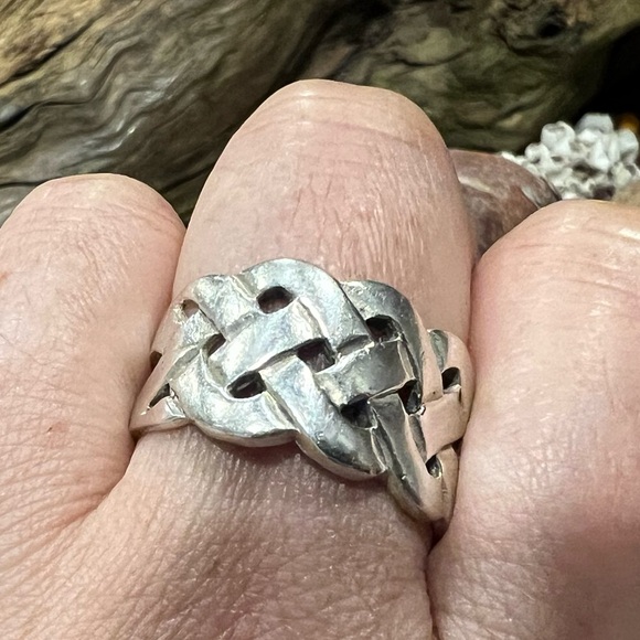 Artisan Woven Basket Sterling Silver Ring Band Celtic Sailor’s Knots Size 10 - Picture 2 of 9
